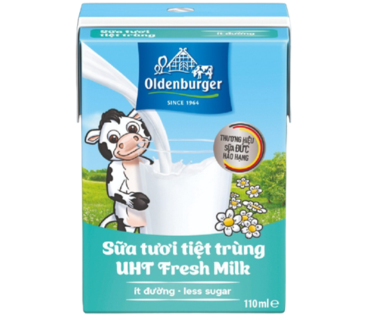 Sữa tươi tiệt trùng ít đường hiệu Oldenburger - Thùng 48 hộp x 110ml/hộp