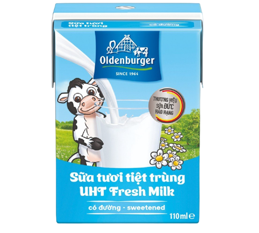 Sữa tươi tiệt trùng có đường hiệu Oldenburger - Thùng 48 hộp x 110ml/hộp